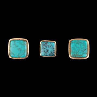 Charles Loloma, Gold and Turquoise Stud Earrings