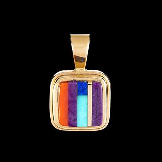 Charles Loloma, Gold and Stone Inlay Pendant