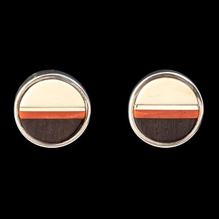 Charles Loloma, Pair of Silver and Inlay Stud Earrings