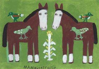 Mamie Deschillie, Untitled (Horses, Birds and Corn)