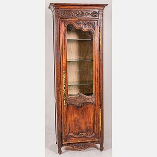 Belgian Carved Oak and Glass Cabinet