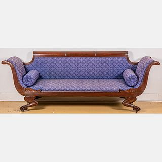  American Empire Style Carved Mahogany Sofa
