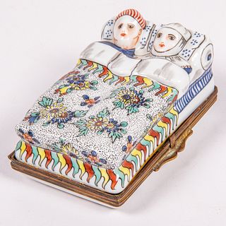 French Porcelain Trinket Box Depicting a Sleeping Couple