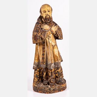 French Carved and Gilt Polychrome Wooden Figure