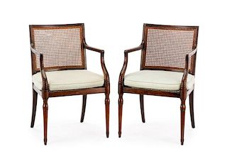 Pair of American Caned Back Open Armchairs