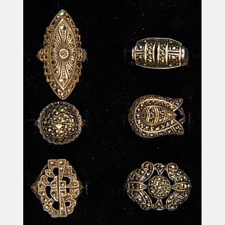 Six Sterling Silver and Marcasite Rings
