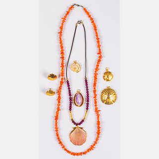 Gold Plated Shells, Sand Dollar, Coral and Beaded Jewelry