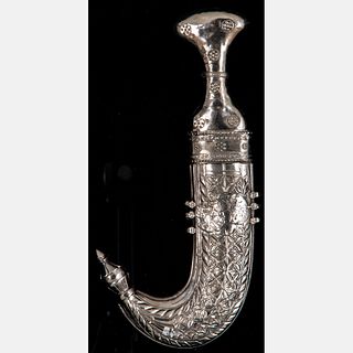 A Framed Silver Plated Persian Dagger