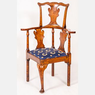 English Yew Wood Tall Back Corner Chair