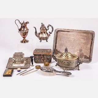  English and French Sterling Silver and Silver Plated Serving and Decorative Items, 