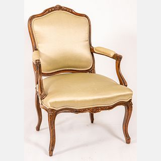 French Provincial Carved Mahogany Fauteuil