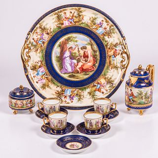 A Fourteen Piece Royal Vienna, Cobalt and Gilt Coffee Set