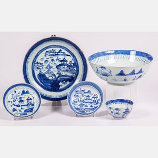 Five Chinese Canton Porcelain Serving Items