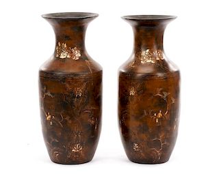 Pair, Chinese Papier Mache Baluster Vases, Signed