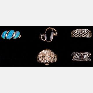 Five Silver and Sterling Silver Rings