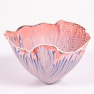 A Curtis Benzle (American, b. 1949) Striated Floral Hand Built Porcelain Bowl