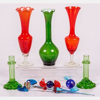 Nine Venetian Art Glass Vases, Candy and Pen