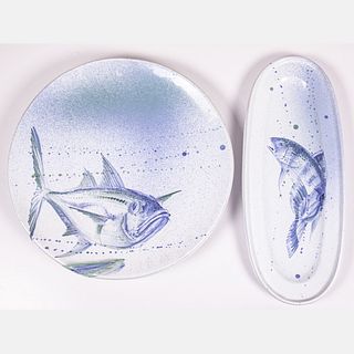 Two Yria Ceramic Studio, Paros Island, Hand Painted Earthenware Platters
