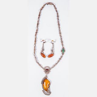 Mexican Silver and Amber Necklace