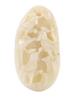 Chinese White Jade Carved Ornament, Cockerels