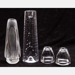 Four Clear Art Glass Candle Holders