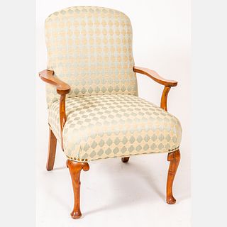 American Walnut and Upholstered Arm Chair