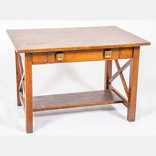 Mission Style Oak Low Table with Drawer