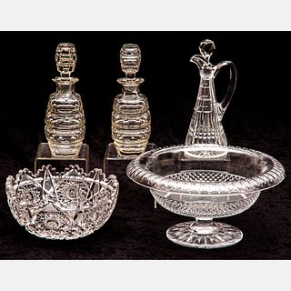  Crystal and Glass Center Bowls, Stoppered Bottles and Cruet