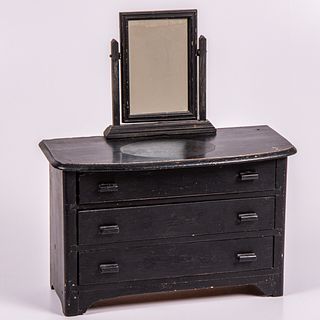 Miniature American Painted Pine Chest of Drawers with Mirror