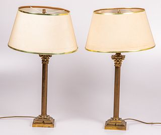 Pair of English Brass and Metal Column Form Table Lamps