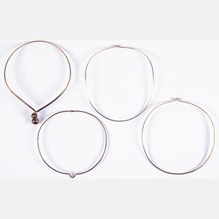 Four Contemporary Silver and Sterling Silver Necklaces