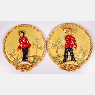 Two Vintage Asian Chalkware Plaques