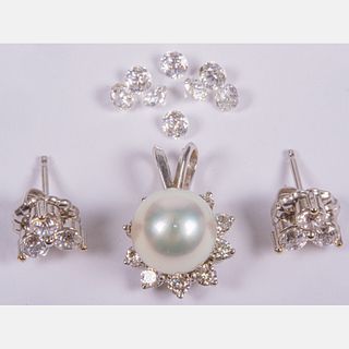 14kt White Gold Pearl and Diamond Pendant,