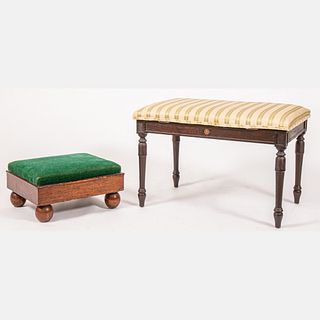 American Mahogany Bench with Silk Striped Upholstery