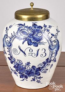 Large Dutch blue and white Delft tobacco jar