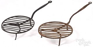 Two wrought iron rotating broilers, 18th c.