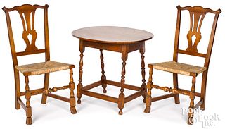 Maple tavern table, together with a pair of chairs