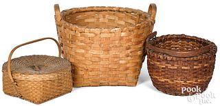 Three antique splint baskets