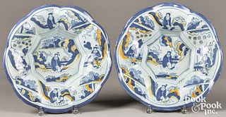 Pair of Delft lobed chargers, 18th c.