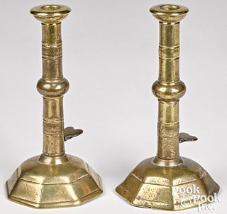 Unusual pair of Queen Anne brass candlesticks