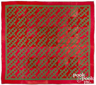 Red and green pieced Mennonite quilt