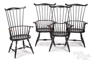 Four benchmade highback Windsor chairs