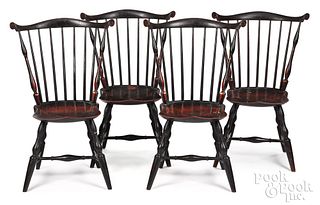Set of four benchmade fanback Windsor chairs