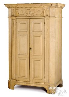 Neoclassical painted pine wall cupboard