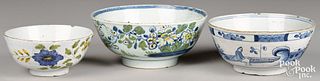 Three Delft polychrome bowls, 18th c.