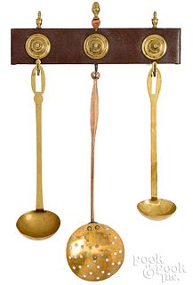 Wrought iron and brass hanging utensil holder
