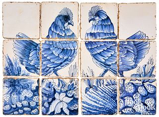 Pair of Delft blue and white six tile plaques
