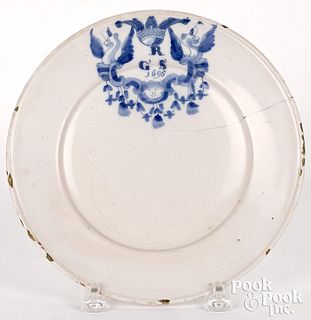 Delft blue and white marriage plate, dated 1695