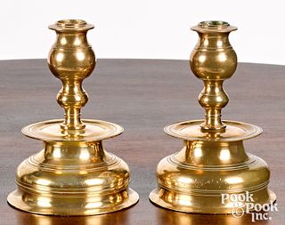 Pair of Swedish brass bell base candlesticks