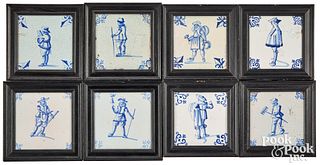 Eight Delft blue and white tiles, 18th c.